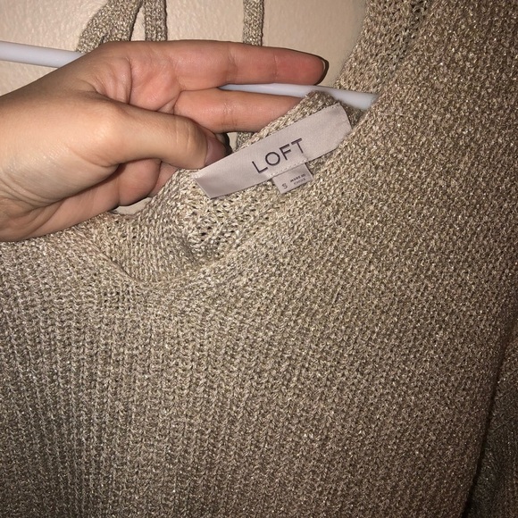 LOFT Beige Tie Back Double V Shimmer Sweater - Picture 8 of 11